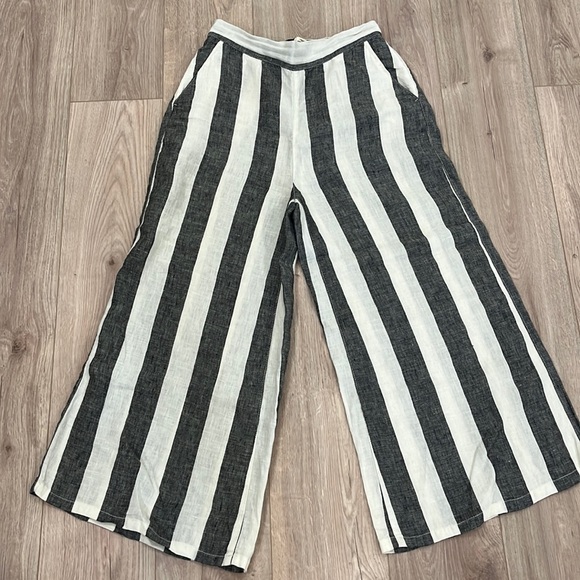 WIDE LEG STRIPED LINEN PANTS - Picture 1 of 7